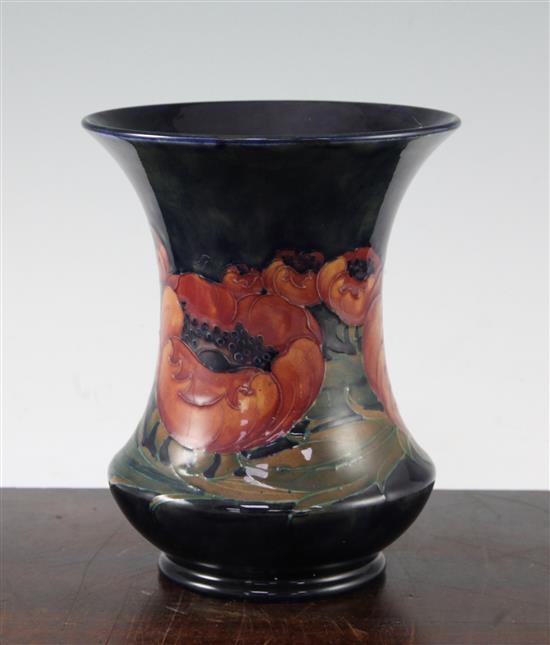 A William Moorcroft Big Poppy pattern waisted baluster vase, c.1924, 18cm